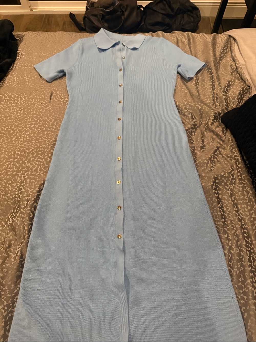Commense - Metal Button Collar MIDI Dress in Premium Fabric - Medium